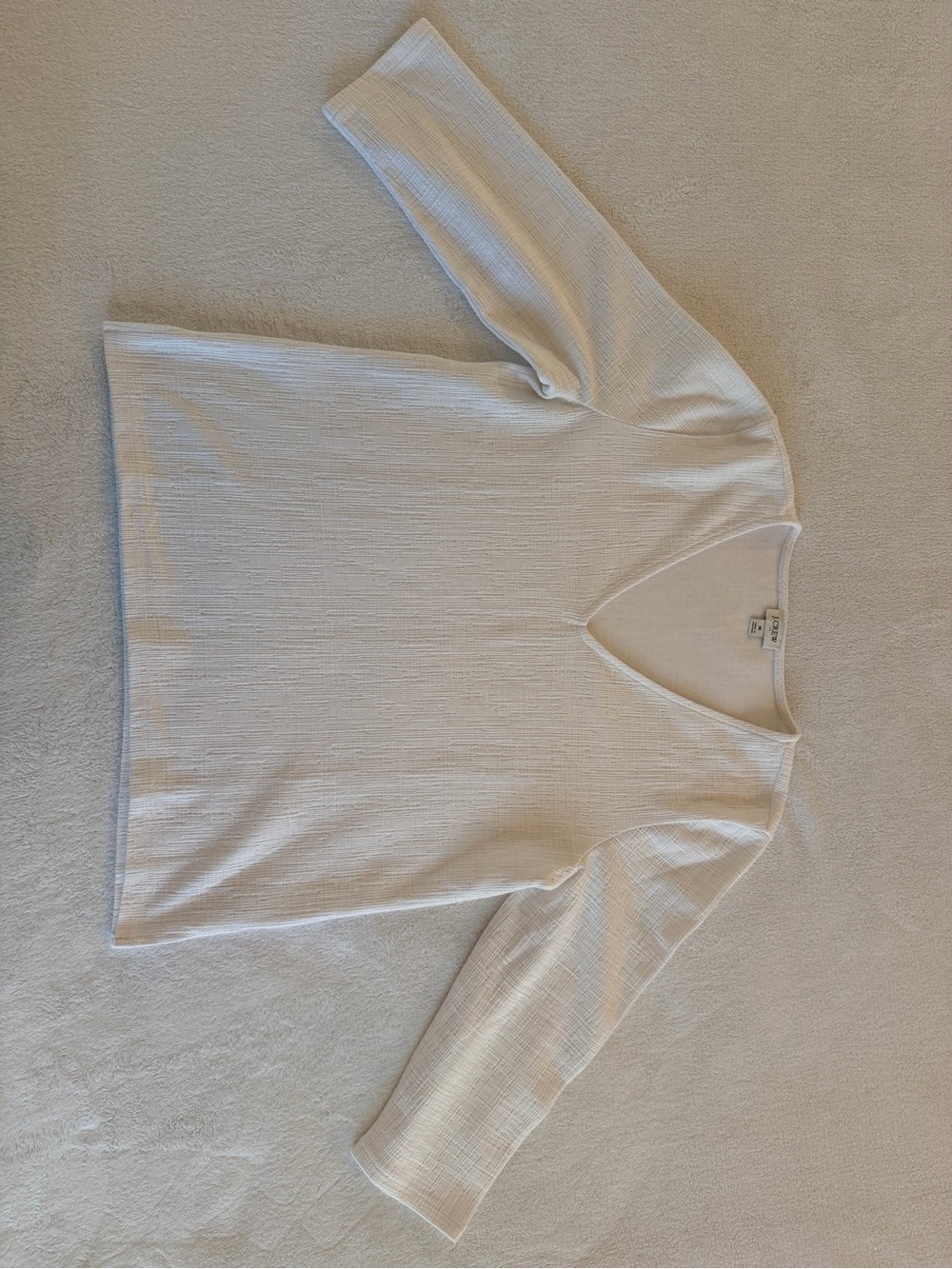J. Crew White V-Neck Ribbed Three-quarter-length sleeves Top